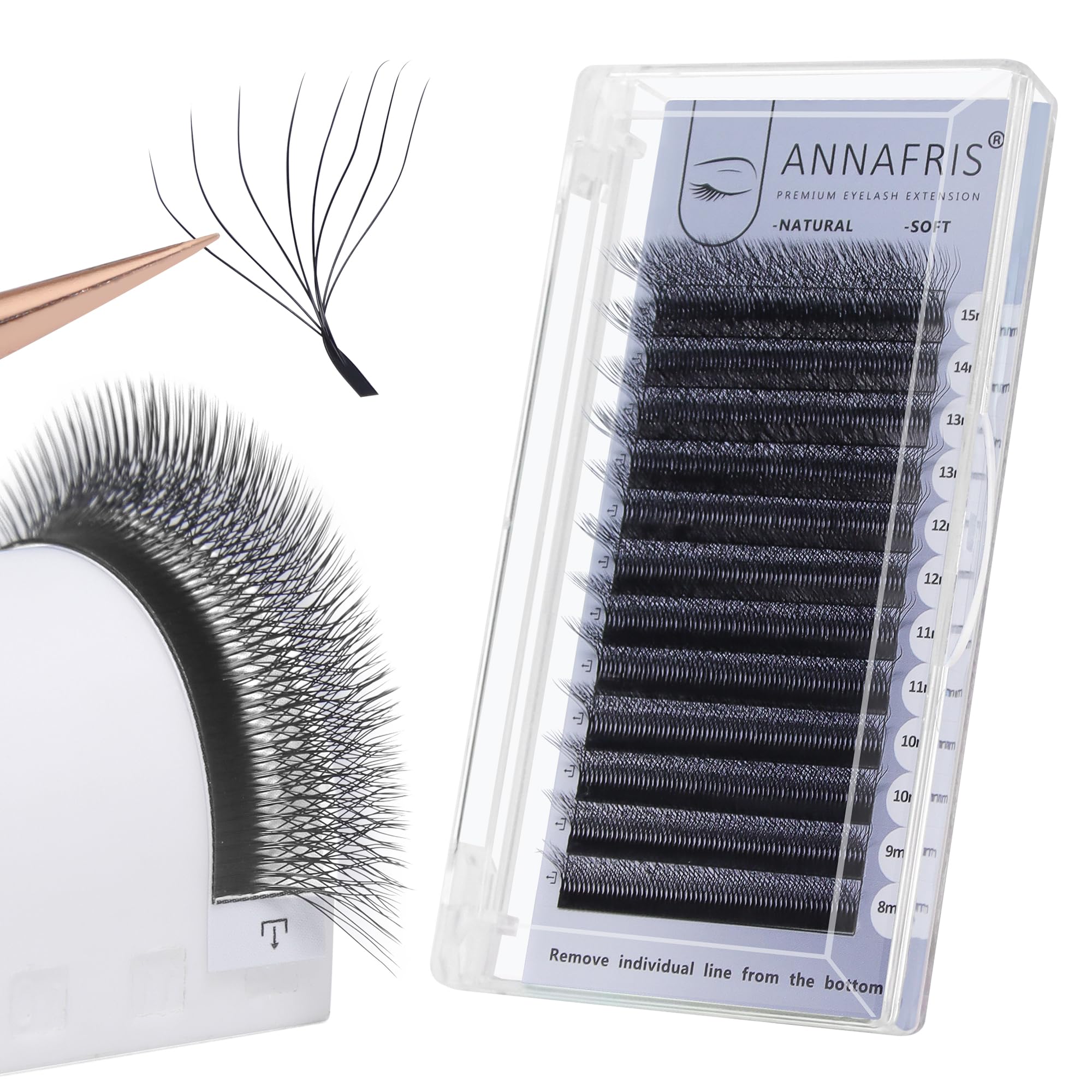 ANNAFRIS Eyelash Extension W 8D 0.07 D 12mm Premade Fan Lashes Extension 8d Lashes Russian Volume Eyelashes(8D,0.07D,12mm)