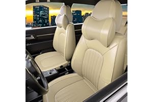 FEELON 5 Pieces ZC Front and Rear Car Seat Covers, Waterproof Nappa Leather Full Set Car Seat Protectors with Headrests, Universal Auto Interior Fit for Sedans SUV Pick-up Truck, Beige