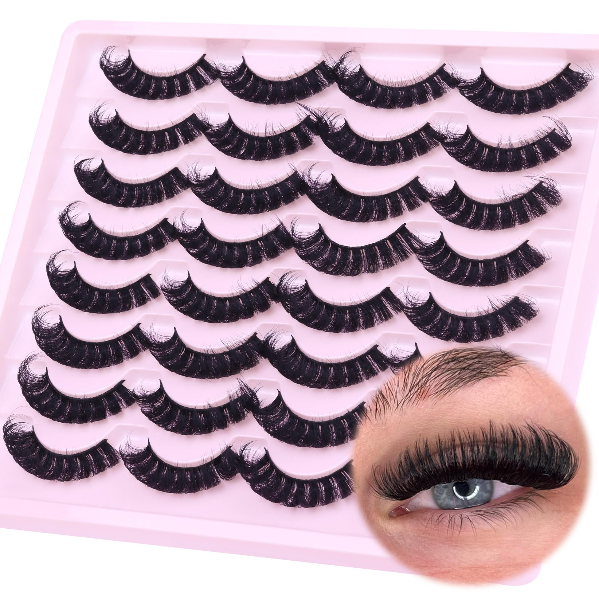 Russian Strip Lashes Natural Look False Eyelashes Fluffy D Curl Strip Eyelashes Wispy Thick Volume Fake Eye Lashes Cat Eye 16 Pairs ALICROWN — image 1