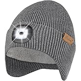 Etsfmoa Hat with Light for Men and Women,Fleece Lined Beanie with Earflaps,Type c Rechargeable LED Caps