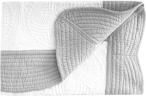AshopZ Lightweight All Weather Embossed Cotton Quilt for Baby and Infant, White-Grey, 36 inches x48 inches