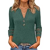 ANRABESS Womens 3/4 Length Lace Sleeve Tops Henley V Neck Shirts Dressy Casual Business Blouses 2026 Spring T-Shirts Outfits
