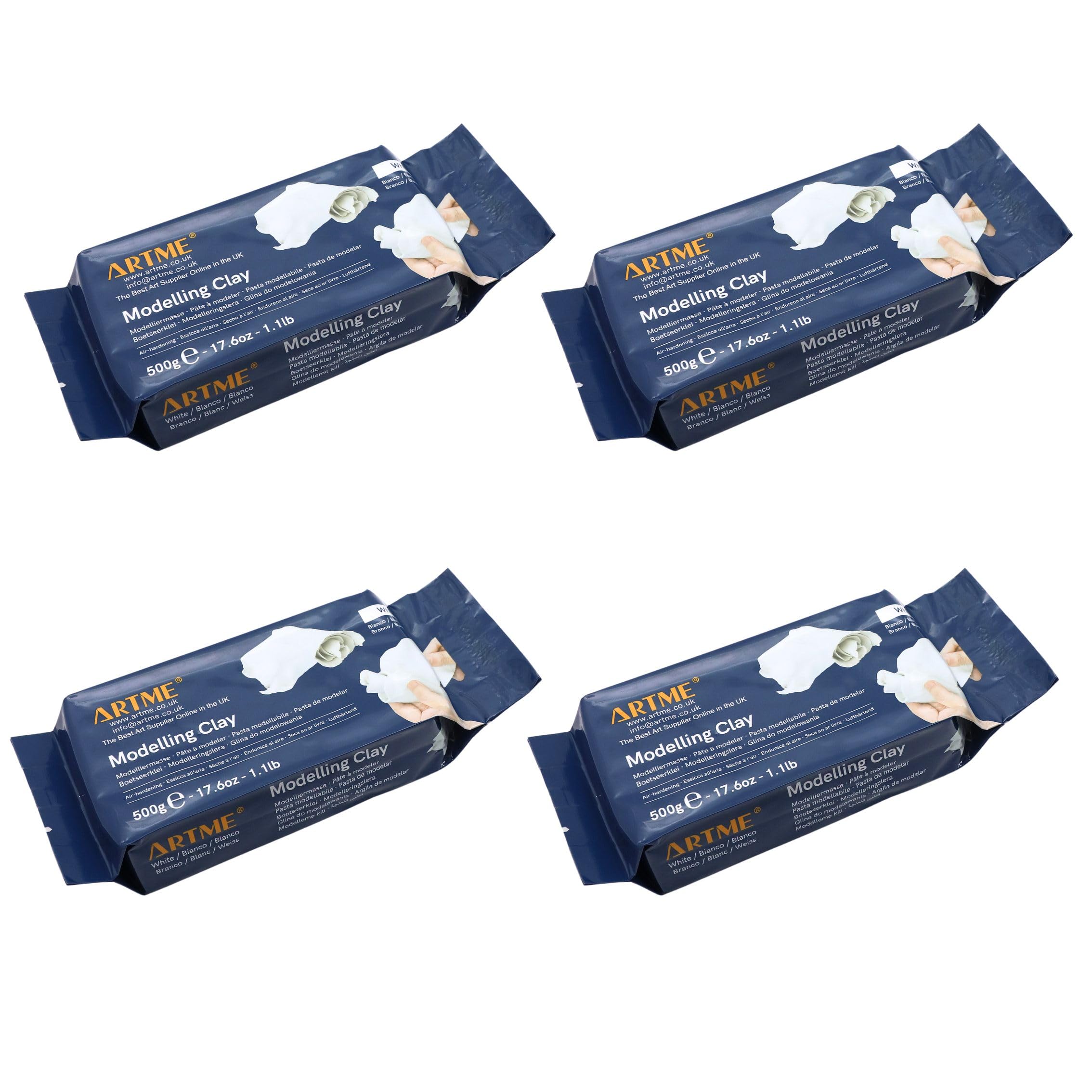 ARTME Modelling Clay White 2000g (500g x 4pk) Air Hardening for Arts and Creative Crafting - Air-Dry, Individual Package 500g x 4pk