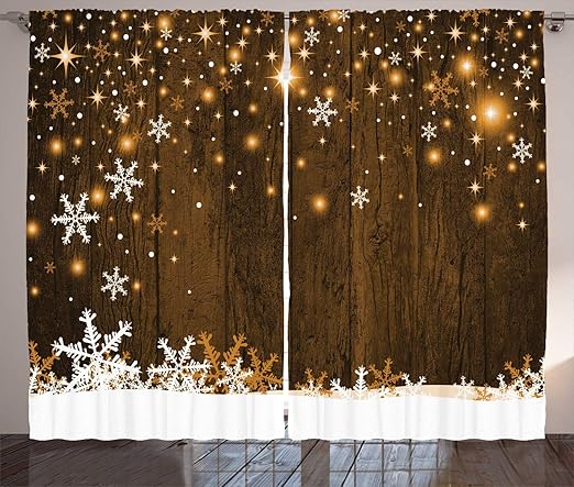 Amazon Com Ambesonne Christmas Curtains Rustic Wooden Backdrop