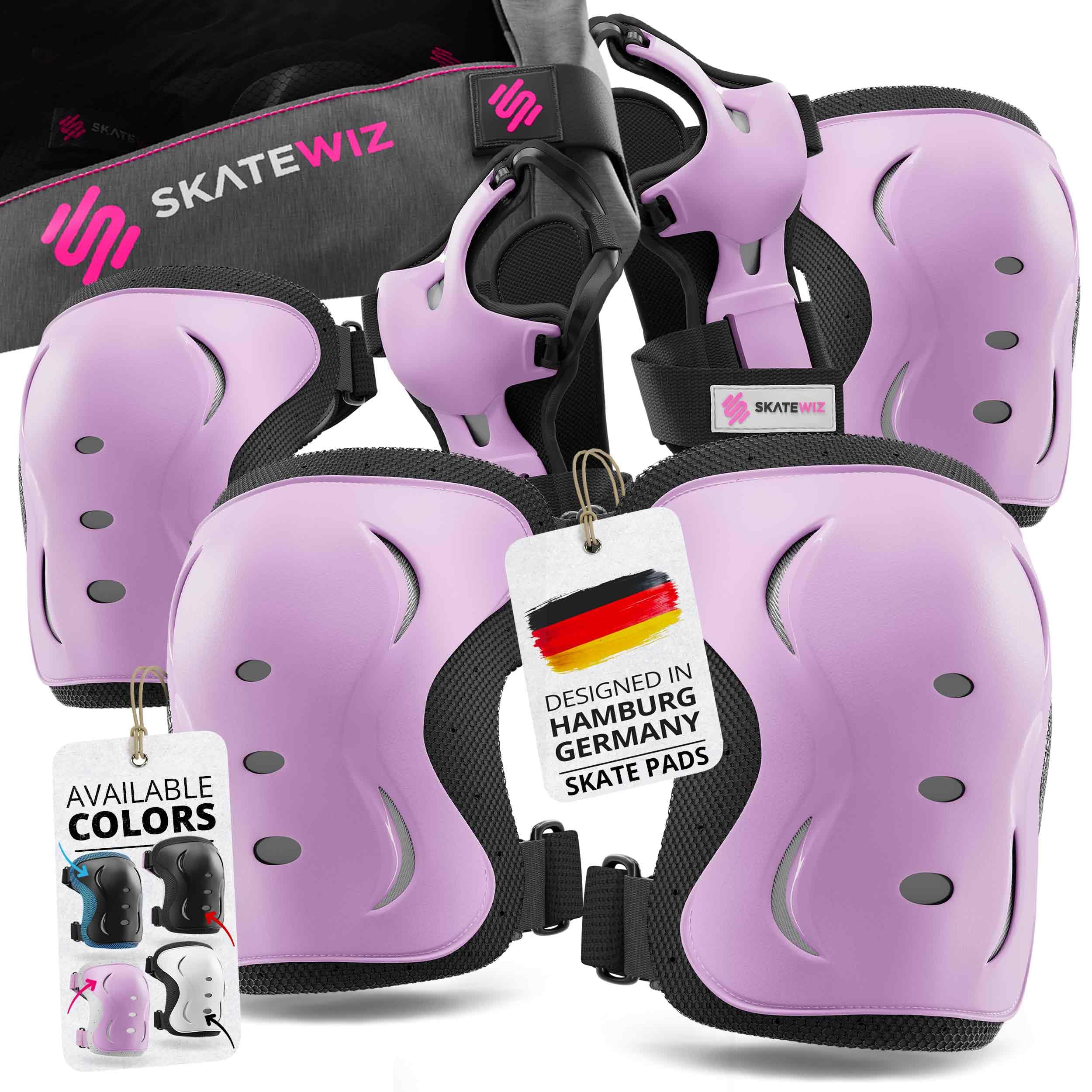 SKATEWIZ Scooter Knee Pads and Elbow Pads for Adult - Wrist Guards Skating Adult - Roller Skating Inline Skates Skateboard Accessories - IMPACT - Size L Pink Black - Skating Protective Gear