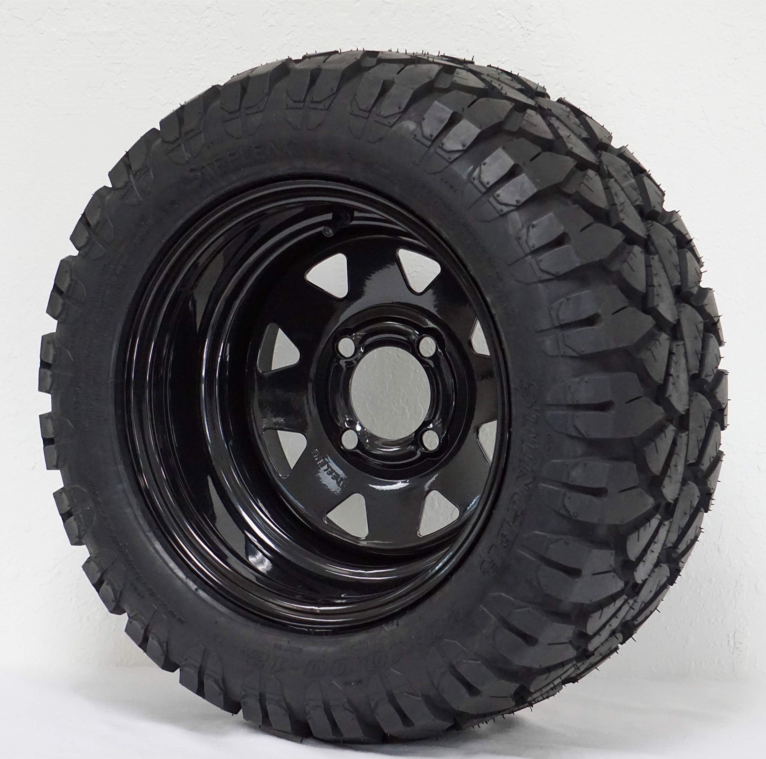 12" Black Steel Wheels mounted on 22" Stinger All Terrain Tires - Set of 4