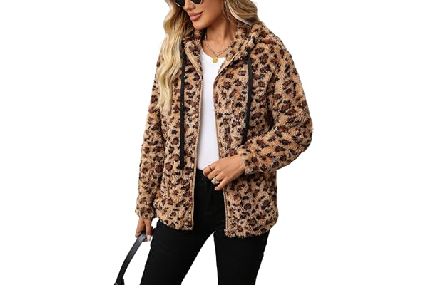 Vipwest Womens Full Zip Fleece Jacket Hooded Sherpa Coats with Pockets