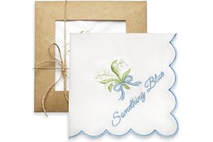 Lauusiusi Embroidered Cotton Handkerchief Hankie with Scalloped Edges 11" x 11" Blue