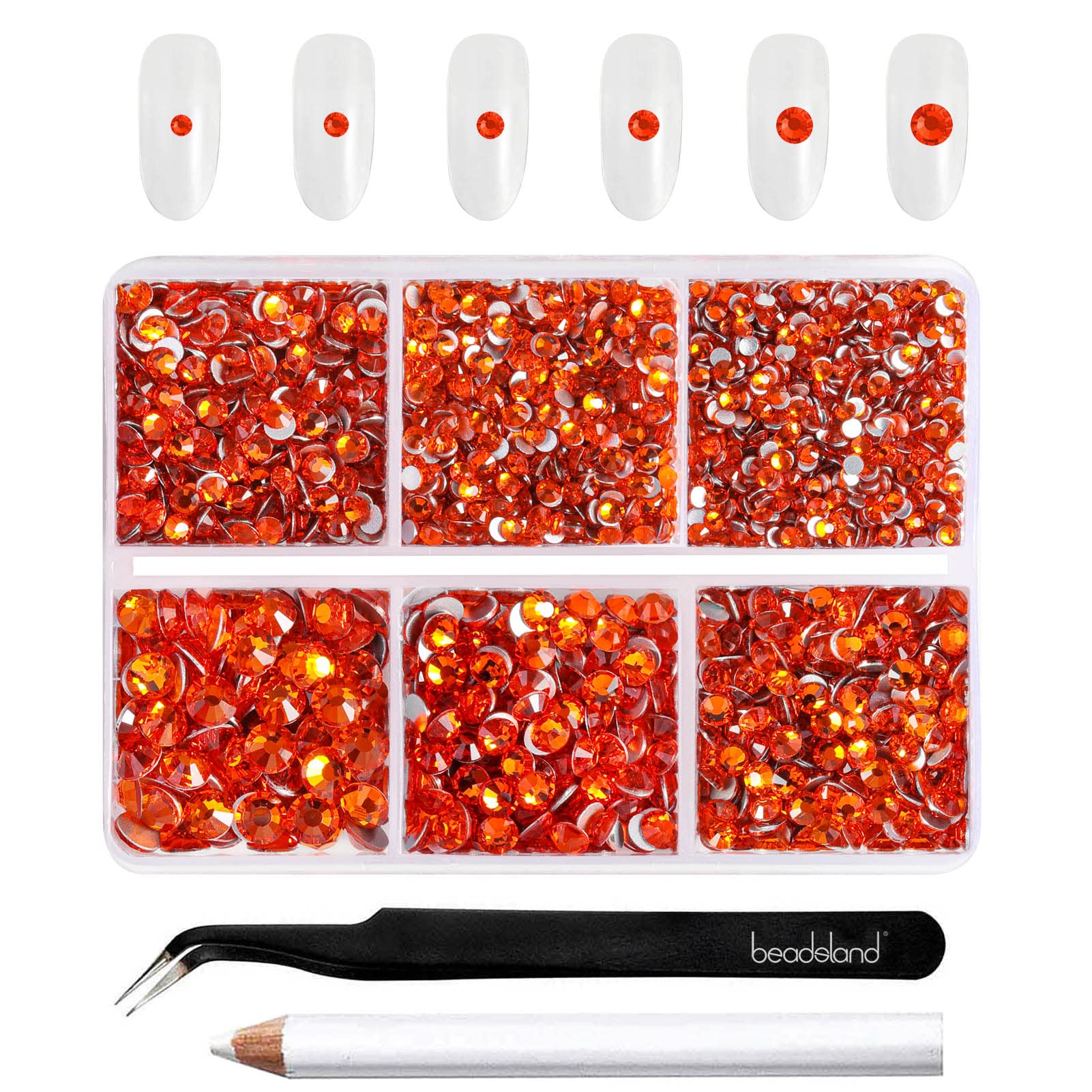Beadsland 4300pcs Flatback Rhinestones,Orange Rhinestones Nail Gems Round Crystal for Crafts,Mixed 6 Sizes with Picking Tweezers and Wax Pencil Kit, SS6-SS20,Hyacinth/Orange — image 1