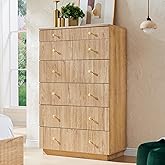 wow97e Fluted Dresser for Bedroom, 48" H 7 Drawer Dressers, Wood Tall Dresser Storage Organizer, Modern Bedroom Chest with Deep Storage for Closet Hallway, Entryway, Living Room Natural