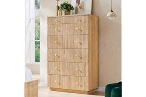wow97e Fluted Dresser for Bedroom, 48" H 7 Drawer Dressers, Wood Tall Dresser Storage Organizer, Modern Bedroom Chest with Deep Storage for Closet Hallway, Entryway, Living Room Natural