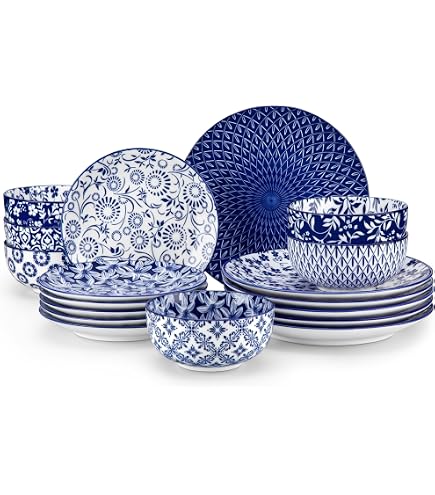 Elama Floral Stoneware Ensemble de Vaisselle, 16 Madagascar