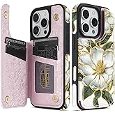 NNH Compatible with iPhone 16 Pro Wallet Case with RFID Blocking Card Slots Folio Flip PU Leather Kickstand Double Magnetic Clasp Design Cover for iPhone 16 Pro(6.3 inch-Magnolia Flowers)