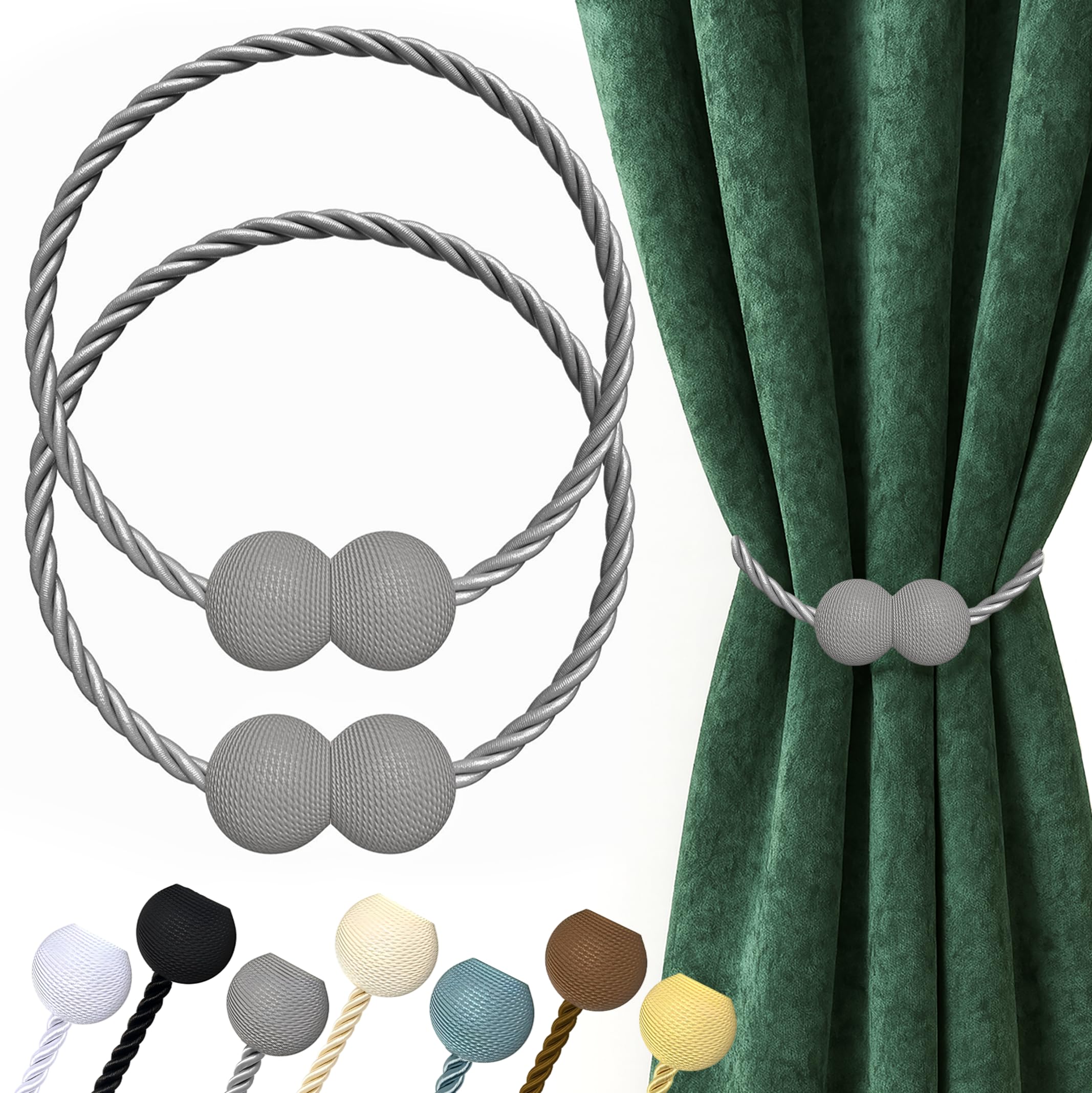 Hion Magnetic Curtain Tiebacks Grey 2pcs, Curtain Tiebacks Buckles Holdbacks Holders Hooks Clip for Home Outdoor Bedroom Office Decorative Curtain โ image 1