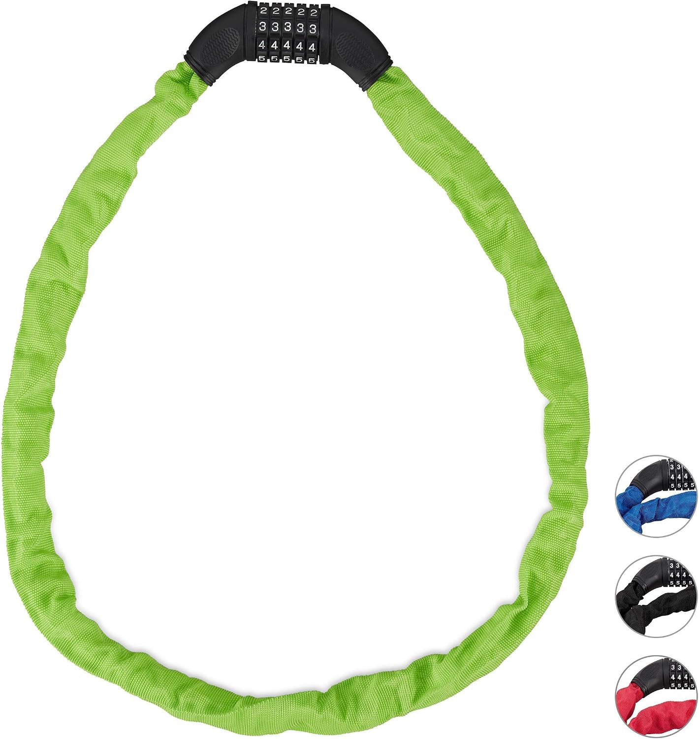 Relaxdays 10026006_53, Green Bikes, 5 Digit Combination Chain for Security Bicycle Lock, Steel, 120 cm