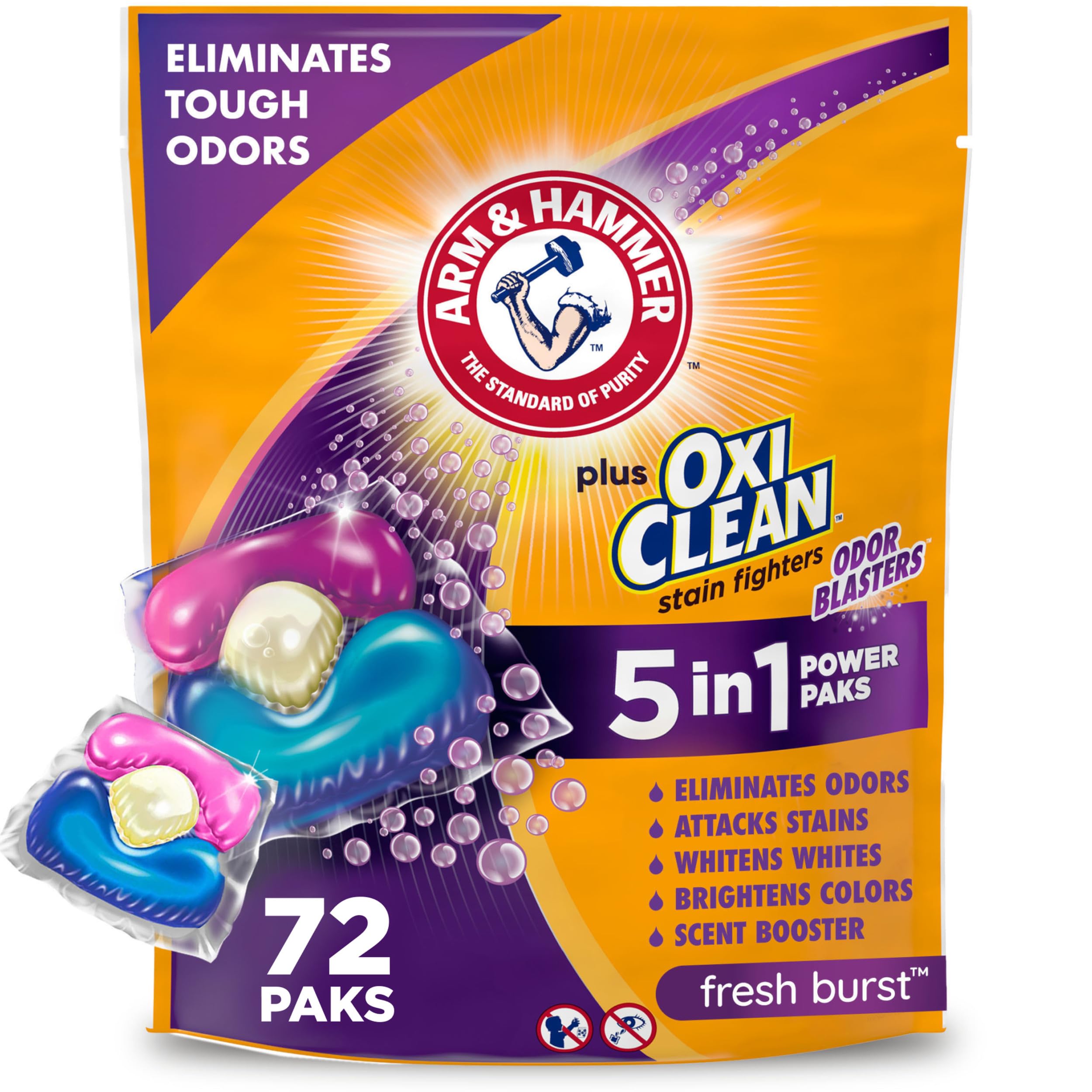 ARM & HAMMER Plus OxiClean With Odor Blasters Laundry Detergent Pak, 72 Ct