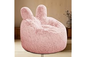 Aodenge Fluffy Bean Bag Chair for Kids Pink, with Plush Faux Fur Cover, 2.5FT Memory Foam Bean Bag Chairs for Teens & Kids, Ultra Soft Sofa for Living Room/Bedroom/Dorm.