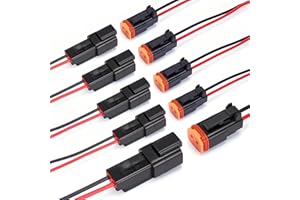 WOODGUILIN 2 Pin DT Connector Waterproof 2 Wire Connector Deutsch Automotive Electrical Connector Male Female Plug with 16 AWG Cable,for Car,Truck,Boat,LED Work Light.5 Pairs(2P DT Black)