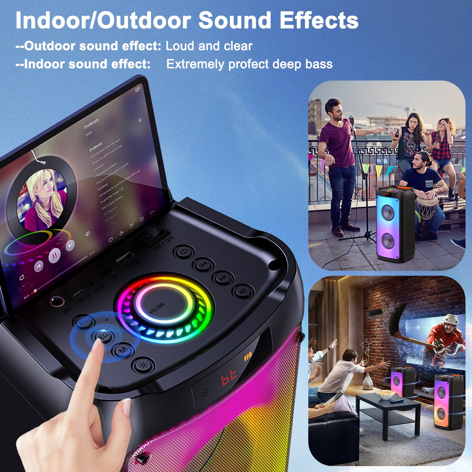 Pink Fun Portable Party Speaker - Karaoke Machine with Two Wireless Microphones and Voice Effects