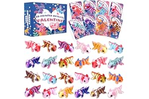 Teeanzo Valentines Day Gifts Cards for Kids 24 Pack 3D Printed Animals Axolotl Figurines Set with Valentine Greeting Cards for Boys Girls Toddle School Classroom Exchange Party Favors Prizes