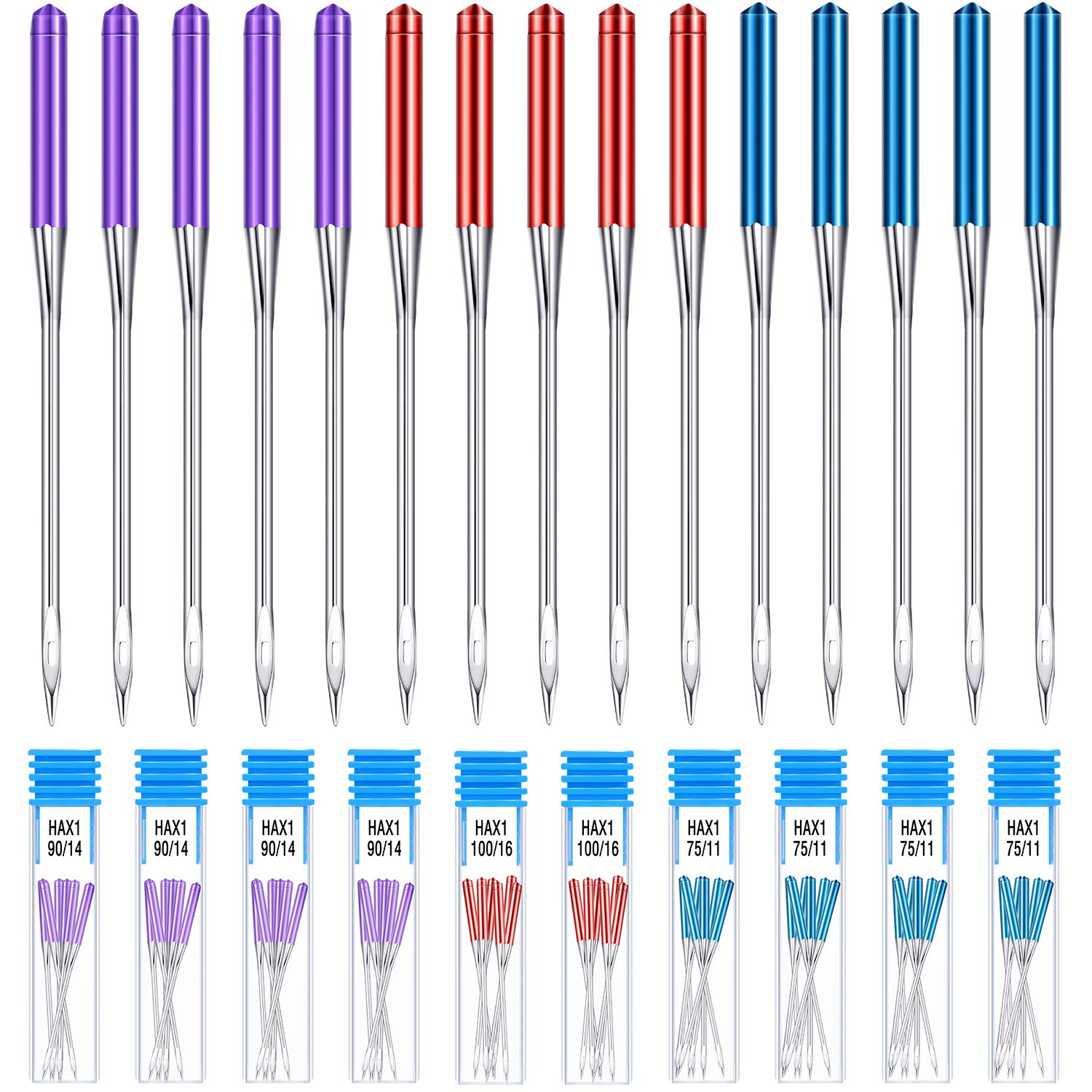 30 Pieces Sewing Machine Needles Universal Regular Point Machine Needles for Home Sewing Machine Compatible with Singer, Brother and Old Sewing Machine (Classic Color, 11, 14, 16)