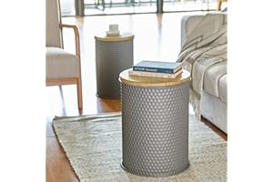 Glitzhome Nesting Table with Storage, Set of 2 Farmhouse End Side Tables with Lid, Metal Barrel Rustic Accent Stools for Living Room Bedroom Office, Distressed Grey