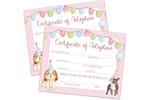 DISFUCO Pet Adoption Certificate - Adopt A Dog Certificate for Girl - Puppy Adoption Party Decorations - Puppy Birthday Party Favors - Lets Pawty Party Supplies, 10 Adoption Certificates (CC02)