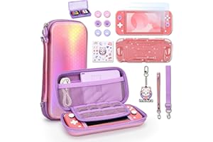 IA INNOAURA innoAura Switch Lite Case, 15 in 1 Switch Lite Accessories Bundle with Mermaid Switch Lite Carrying Case, Switch Lite Screen Protector, Switch Game Case, Switch Thumb Caps (Mermaid Pink)