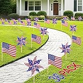 36 Pcs 4th of July Decorations USA Flags Pinwheels Red White and Blue Outdoor Patriotic Decorations for Yard and Garden Classroom, Parade Veterans Day Decorations