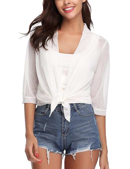 iClosam Damen Bolero Sommer Kurz Cardigan Strickjacke 3/4 Ärmel Elegant Blazer top.