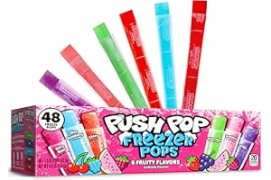 Push Pop Freezer Pops - Ice Popsicles Frozen, Individually Wrapped Variety Pack, 6 Classic Fruity Flavors, Fun Colored Frozen Treats for Party Favors, Bulk Snacks for Kids (48 Count)
