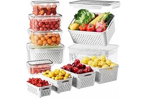 Canfanni 12 PCS Fruit Storage Containers for Fridge with Colander - BPA-Free Berry Container for Fridge，dishwasher & Microwave Safe，keep Vegetables, Berries and Meat Stay Fresher Longer