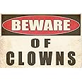 Rogue River Tactical Funny Sarcastic Metal Tin Sign, 12x8 Inch, Wall Décor- Man Cave Bar Yard Wall Warning Beware of Clowns