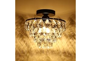 Luupyia Mini Crystal Chandelier Ceiling Light Small, Modern Crystal Ceiling Light for Hallway Ceiling Light Fixtures Flush Mount Black Crystal Chandelier for Bedroom Hall Living Room Hallway