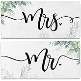 WAITPI Mr and Mrs Beach Towel Set of 2, Honeymoon Wedding Beach Towels Gifts for Newlywed Couple Bride Groom Valentines, Rustic Green Leaf Botanical Towels Oversized Decor for Bathroom 30x60 in