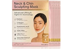 Pure Kind V Line Lifting Neck & Chin Mask – Jawline Shaper & Double Chin Reducer – Face Lift & Skin Tightening – Retinol, Collagen, Hyaluronic Acid & Aloe Vera – Anti-Aging Neck Firming Mask – 5 Pack