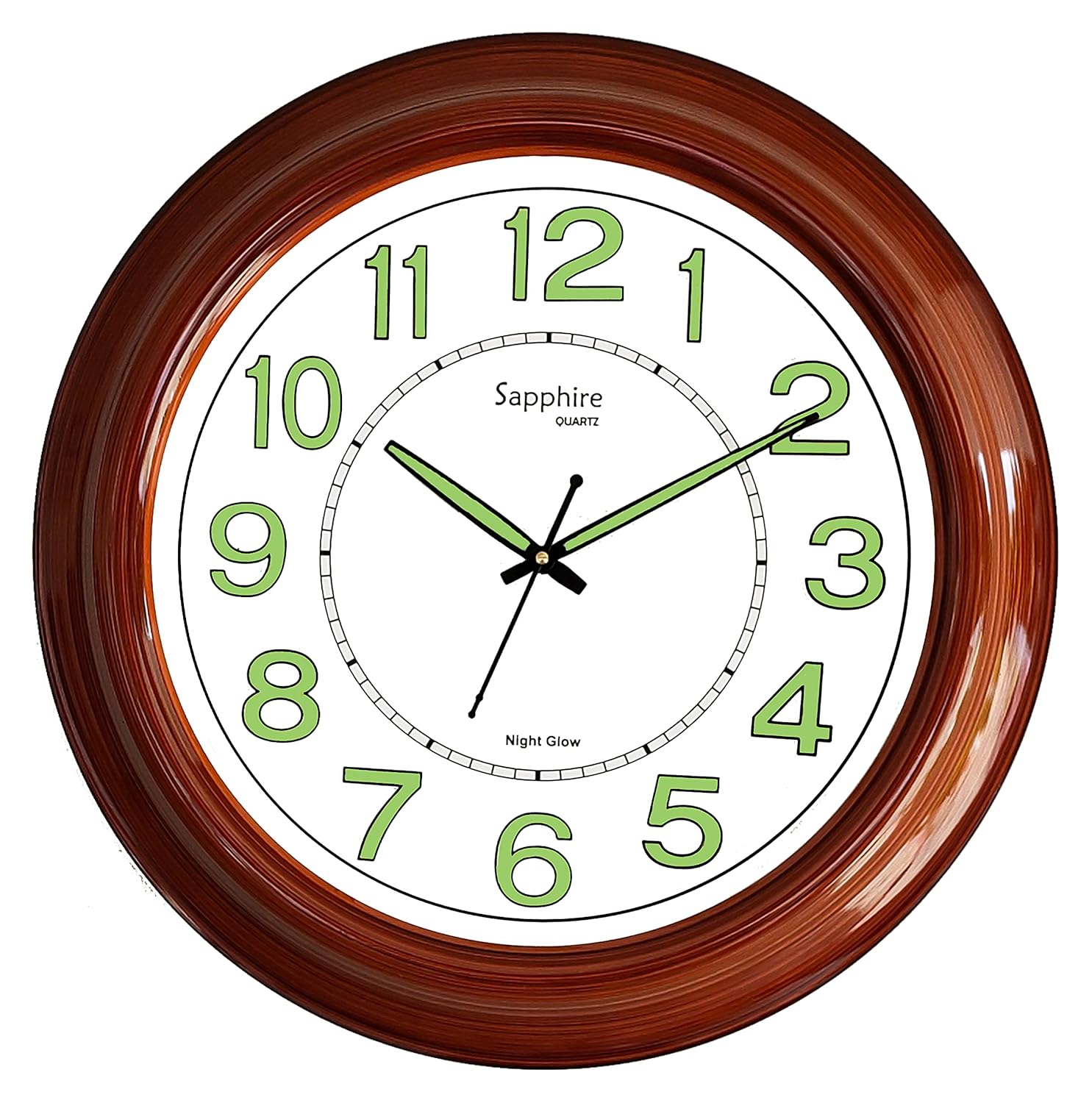 Buy Elica Quartz Wooden Look Radium Night Glow Wall Clock Sapphire