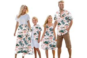 Cromoncent Matching Hawaiian Outfits for Family, Dad and Son Matching Luau Beach Tropical Shirts Mommy Daughter Tropical Sets