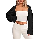 OZICERD Chunky Knit Bolero Shrug Cardigan Sweater for Women Fall Open Front Long Arm Sleeve Cropped Cardigan Y2k Loose Sueter