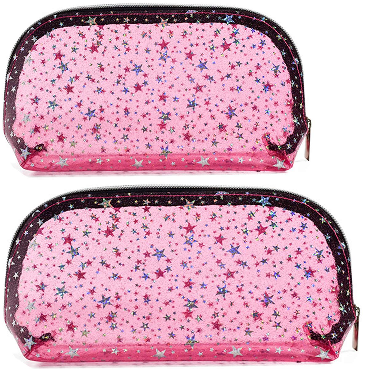 2Pcs Clear Makeup Bag, Waterproof Cosmetic Bags Portable Makeup Organizer Clutch Bag, Cute Portable Cosmetic bag Purse Toiletry Pouch for Women Teen Girls Kids