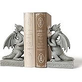 BOIHEGU Dragon Statue Decorative Bookends for Shelves, Stone Grey Dragon Statue Home Office Decoration, Fantasy Dragon Figurine Enthusiasts Gifts