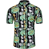 TUNEVUSE Men Halloween Shirts Pumpkin Print Short Sleeve Casual Button Down Dress Shirt