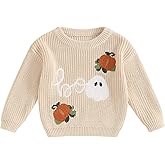 Baby Boy Girl Halloween Sweater Pumpkin Embroidery Long Sleeve Knit Pullover Sweatshirt Tops Toddler Halloween Clothes