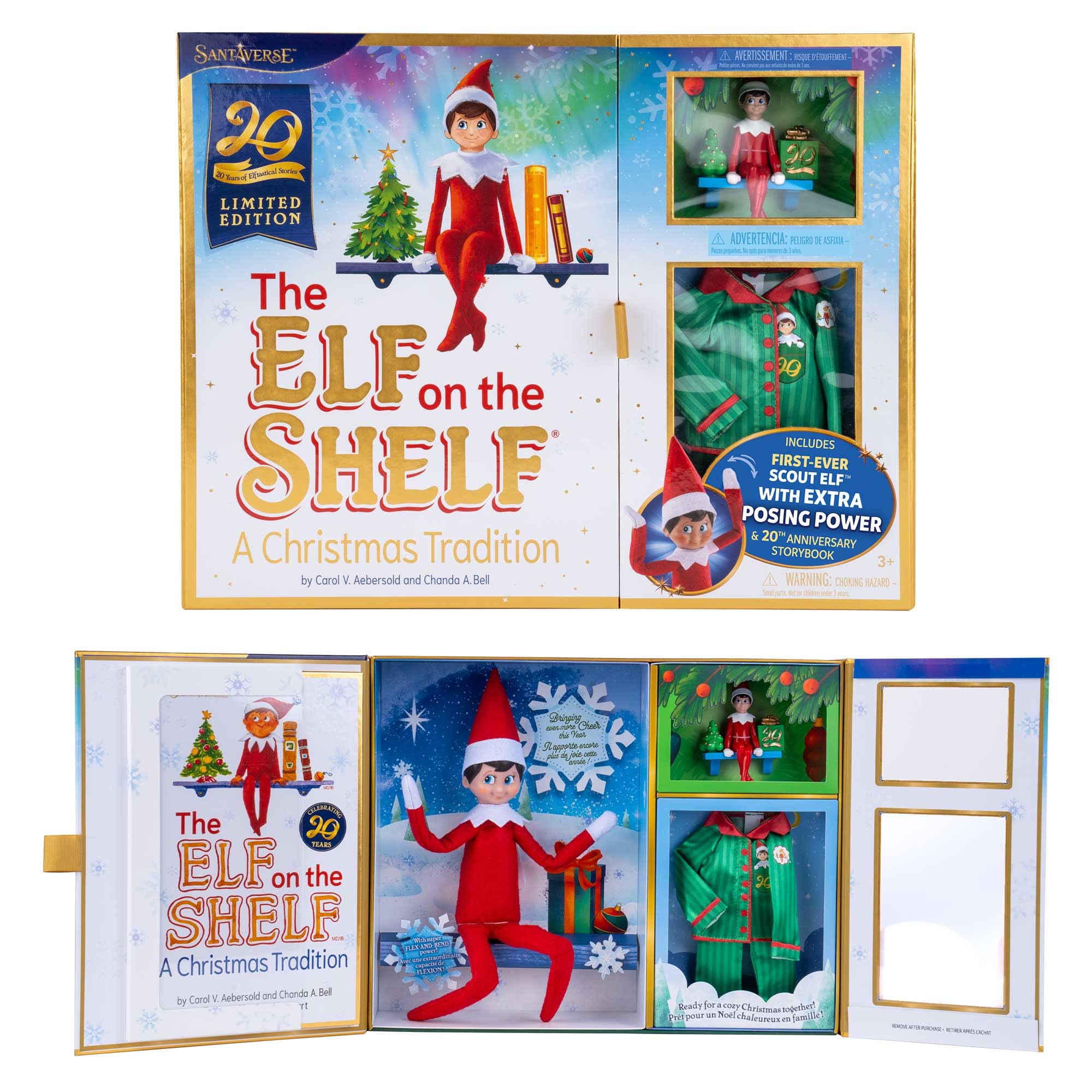 The Elf on the Shelf: A Christmas Tradition Limited 20th Anniversary Edition Box Set – Posable Boy Scout Elf with Blue Eyes, New Edition Storybook and Keepsake with Collectible Pajama Set and Ornament