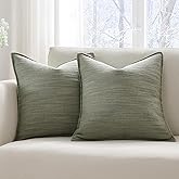 Meekio Set of 2 Dark Sage Pillow Covers 18x18, Linen Look Throw Pillow Covers with Flange Edge for Sofa Couch Living Décor