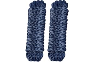 PACTHSD 2 Pack 3/8" x 20' Dock Lines - Premium Double Braided Nylon Boat Ropes with 12" Eye for Docking, Marine-Grade Boat Lines Dock Rope, High Strength Marine Rope Mooring Lines - Navy Blue