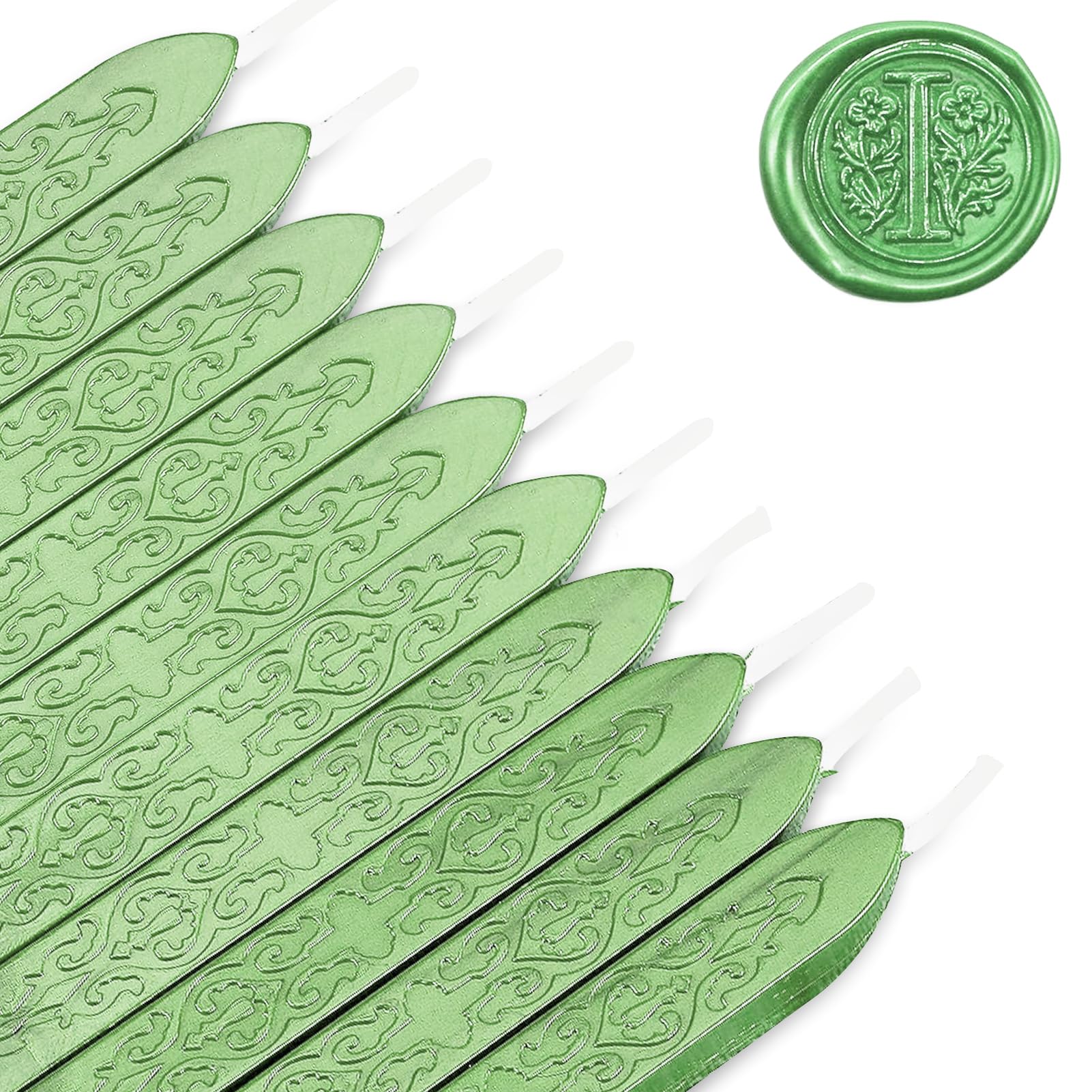 MeYuxg Pack of 10 Sealing Wax Green with Wicks, Vintage Sealing Wax, Wax Seal Stick, Sealing Wax, Sealing Wax Green for Letter Seals & Wax Seal Stamp (Light Green)