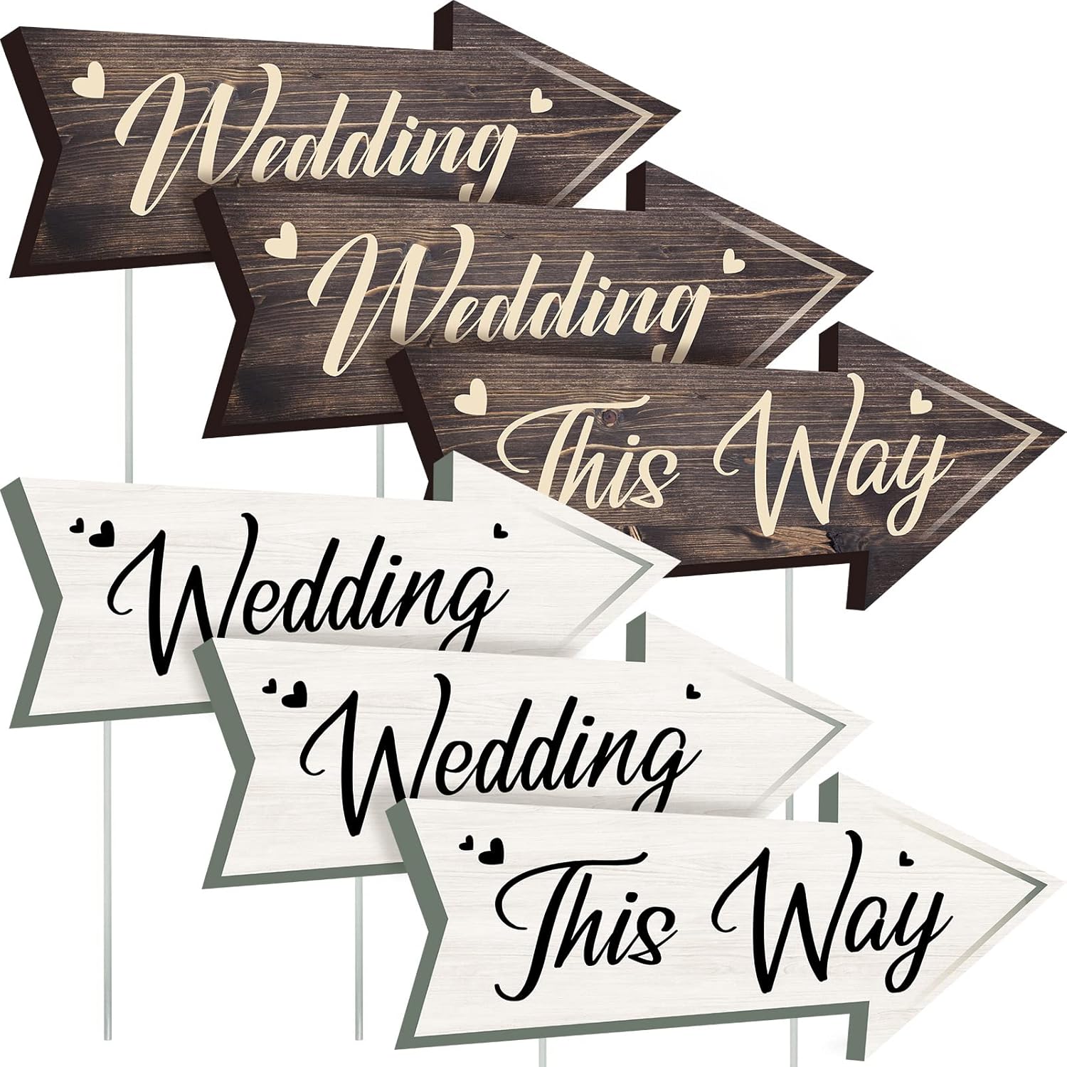 Yard Signs - Set of 6 Wedding Directional Road Signs, Double-sided Printing Wedding Directional Road Arrow Sign Outdoor Lawn Decorations Large Waterproof Wedding Directional Signs with Stand