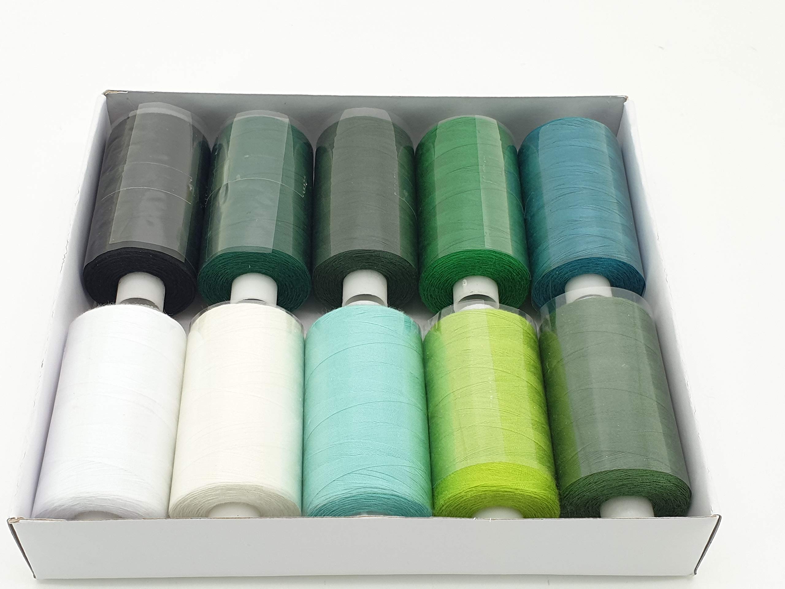 10 SPOOLS of 1000 Yards 100% Polyester Sewing OVERLOCKER Thread, Premium Quality by MNJ-Trimmings (Mix Option 3)