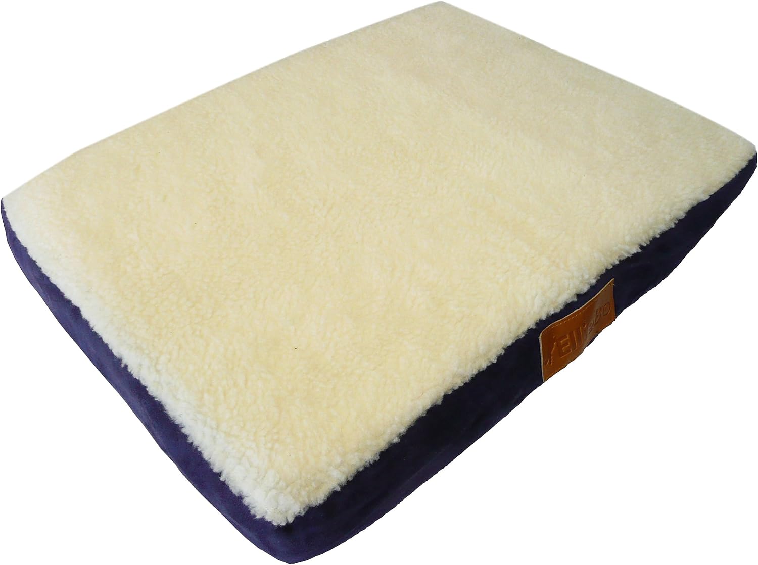 Ellie-Bo XXL Memory Foam Dog Bed for 48-inch Dog Cage/Crate, Blue Faux Suede/Sheepskin, Blue Suede/Faux Sheepskin Top